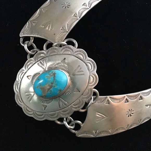 Vintage sterling silver Turquoise Concho Necklace - Picture 5 of 14